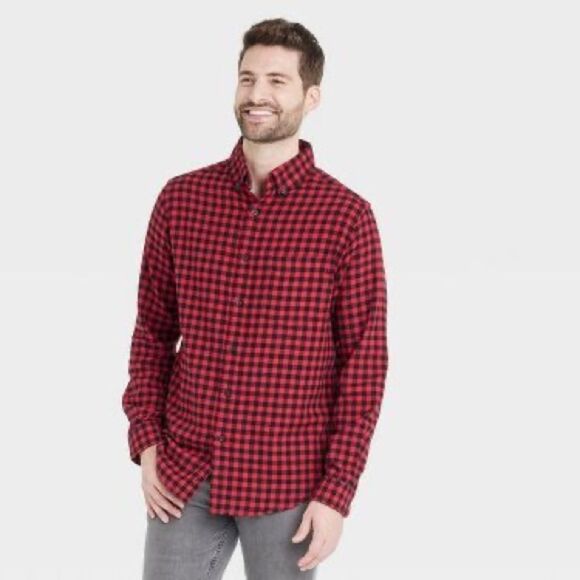 😊 3/$30 Lightweight Flannel Button-Down Shirt - Men’s Goodfellow & Co™ Sz M NWT - Picture 1 of 14